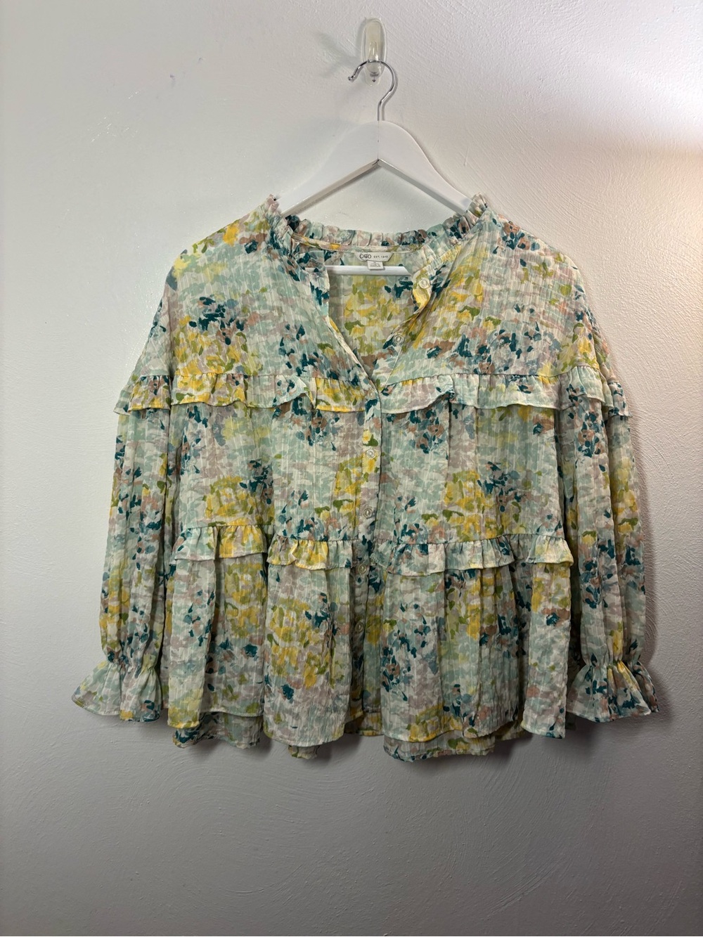 Cato Floral Ruffle Peasant Flowy Blouse Size Small